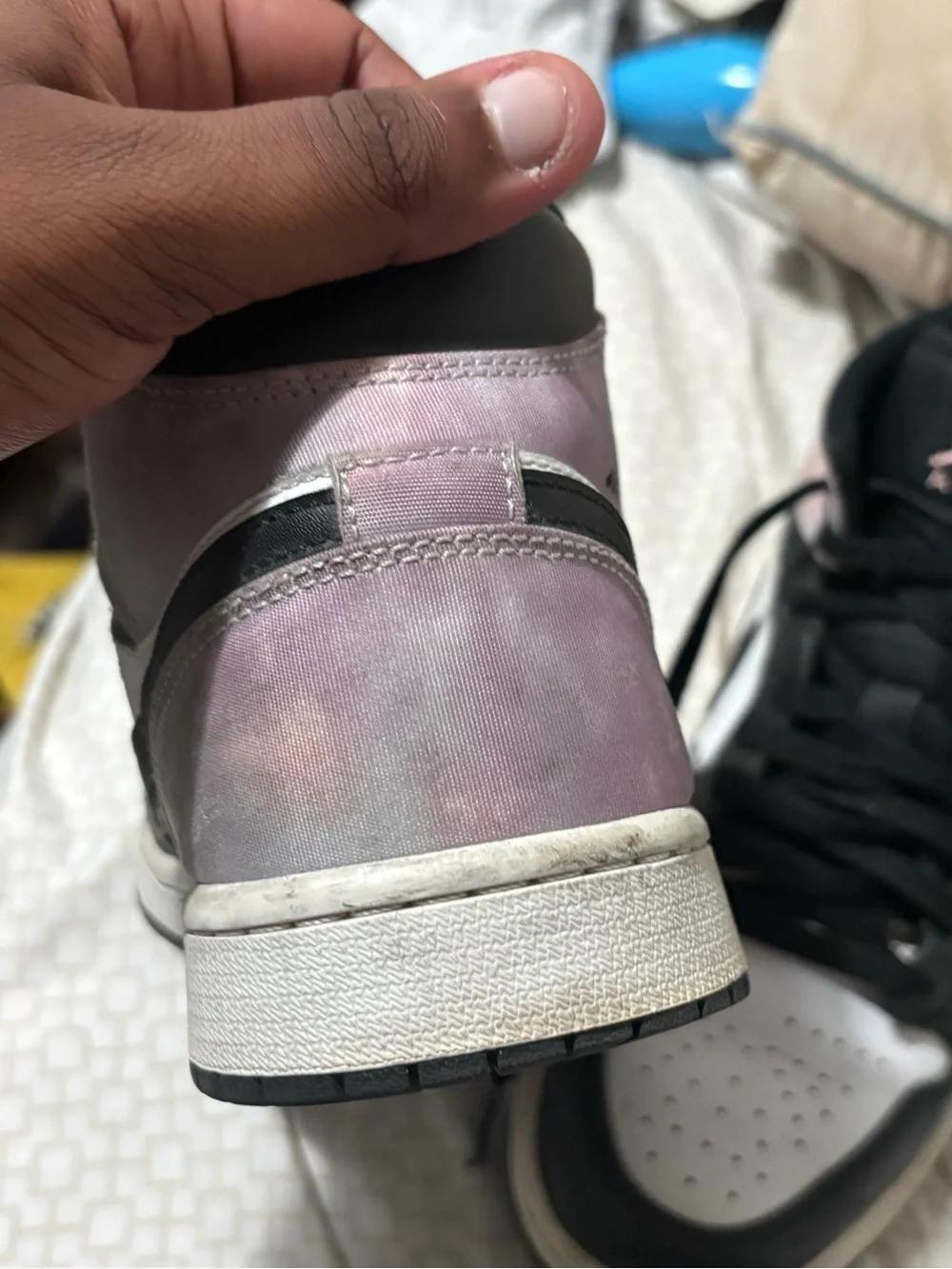 Jordan 1 Mid Women's Black White Pink Tie-Dye Sneakers